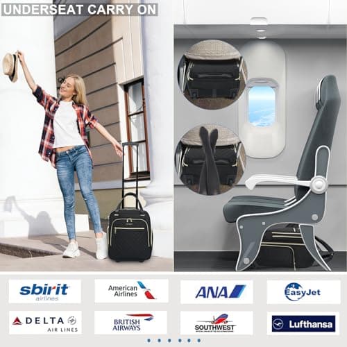 EMPSIGN 16" Underseat Cabin Bag with Wheels, Black-Gold Zipper — view 5