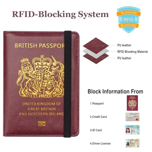 FACATH UK Passport Holder with Gilded UK Passport Pattern: Passport Covers Slim, Durable & British-Themed | Perfect Fit for UK Passports (Red) — view 2
