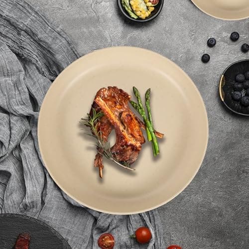 Camping Plates, Unbreakable Dinner Sets for 6, 18 Pcs Plastic Picnic Set for Party, Home & Picnic, Lightweight Microwave & Dishwasher Safe Camping Cutlery for (Beige White) — view 3