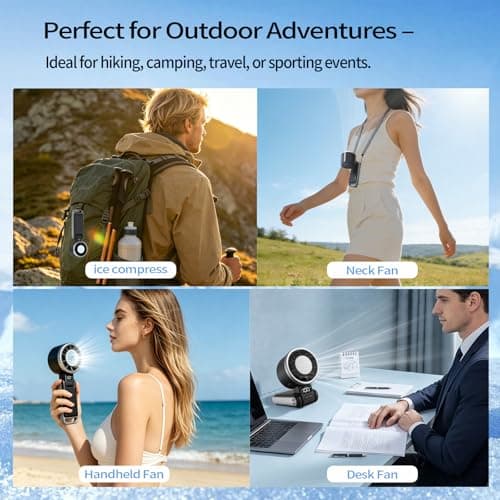 Curloni Portable Handheld Turbo Fan with Ice Cooling, 4000mAh Hand Fan Rechargeable, 5 Speeds Turbo Personal Fan with LED Display, Mini Fan for Travel, Makeup, Outdoor — view 4
