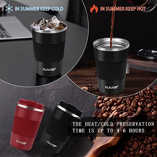 Tlater Coffee to go Mug, 380 ml, with Leak-Proof lid, Double-Walled, Stainless Steel, for Coffee and Tea (Black) — view 6