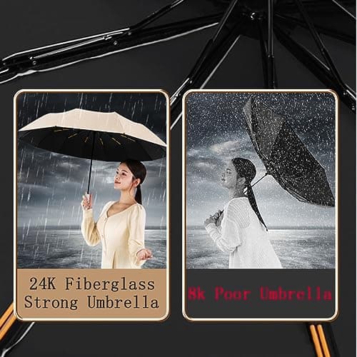 Maibar Umbrella Windproof Strong 24 Ribs Compact Umbrellas Sun UV Protection spf 50 Folding Travel Large Auto Open Close Umbrellas Umbrella (Pink) — view 4