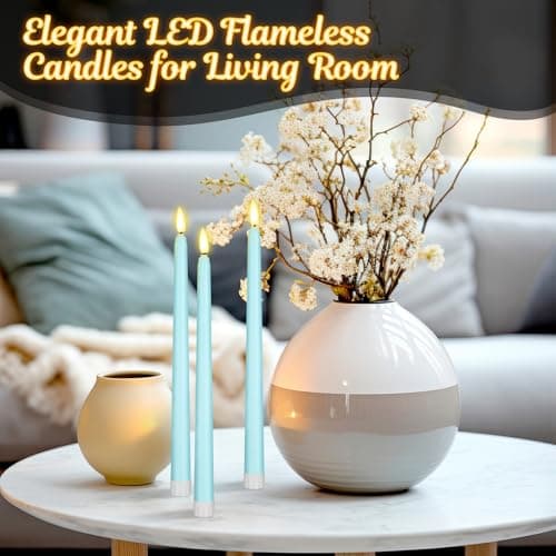 Macarrie 24 Packs Flameless Taper Candles Battery Operated Fake 11 Inch Long Candlelight LED Flameless Candlesticks Flickering Tapered for Summer Fall Wedding(Teal) — view 5