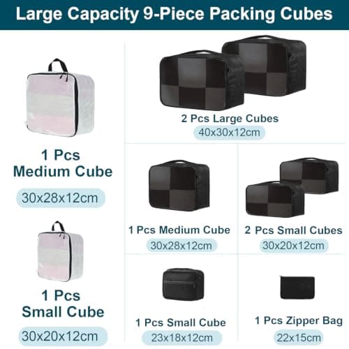 Packing Cubes 9-piece, Multi-size Packing Cubes for Suitcases, Large-capacity Travel Cubes (9, Black White) — view 2