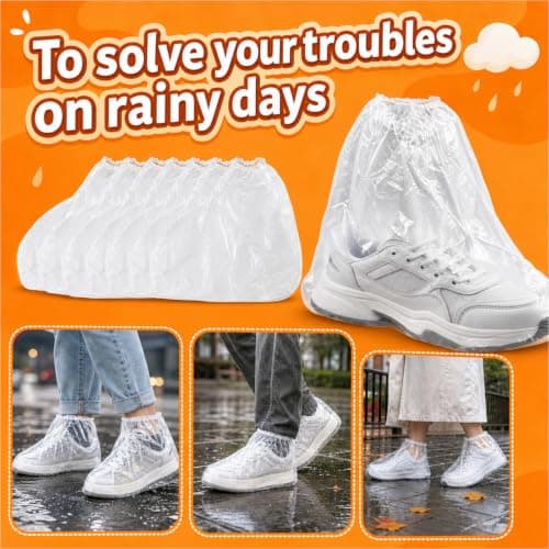 WsiQxuc 10 Pairs Waterproof Shoe Covers, Disposable Shoe Protector Covers for Rain Protection and Home Cleaning, Thickened Plastic Overshoes Measuring with Non-Slip Design for Outdoor Work and Travel — view 4