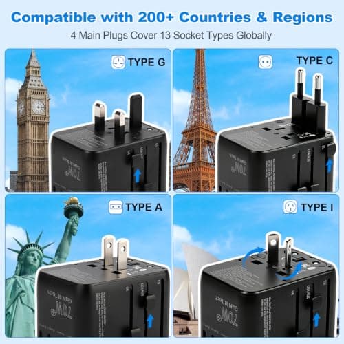 Universal Travel Adapter 70W GaN,Worldwide Travel Plug Adapter for UK/EU/US — view 2