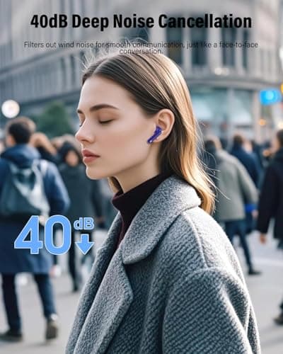 Wireless Earbuds, Bluetooth 5.4 Headphones In Ear with 4 ENC Mic, 2026 Wireless Earphones Noise Cancelling Deep Bass, LED Display, Bluetooth Earbuds 36H Playtime, IP7 Waterproof Ear buds, Dark Blue — view 2