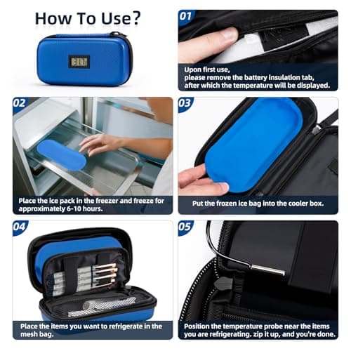 MOSKESON Insulin Cooler Travel Case with Temperature Display - Diabetic Travel Case Refrigerated Medicine Cooler Storage Bag with 2 TSA Approved Ice Pack for Daily and Trip (Blue) — view 4