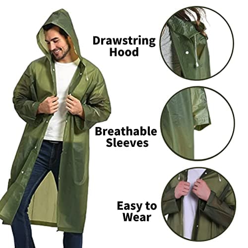 Gerhannery Reusable Raincoat, 2Pcs Waterproof Rain Poncho Travel Rain Cape for Men and Women, Lightweight Rain Poncho Adult, Sports Rain coat Hooded for Festivals Cycling Outdoors (Olive Green) — view 5
