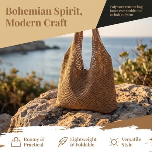 Meralo Womens Crochet Beach Bag - Boho Mesh Tote Bag — view 6