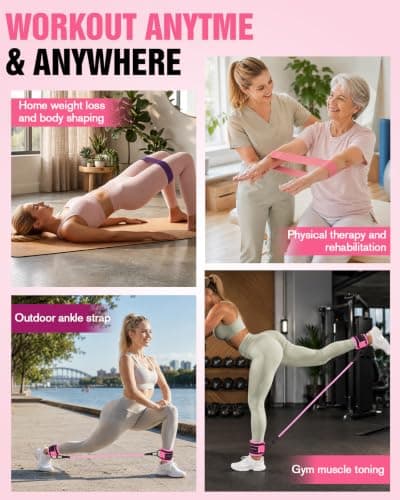 Resistance Bands Set – Resistance Band and Adjustable Ankle Exercise Bands with cuffs for Training, Working Out, Yoga,Home Gym with Training Guidance & Carry Bag,Set of 8 - Pink — view 6