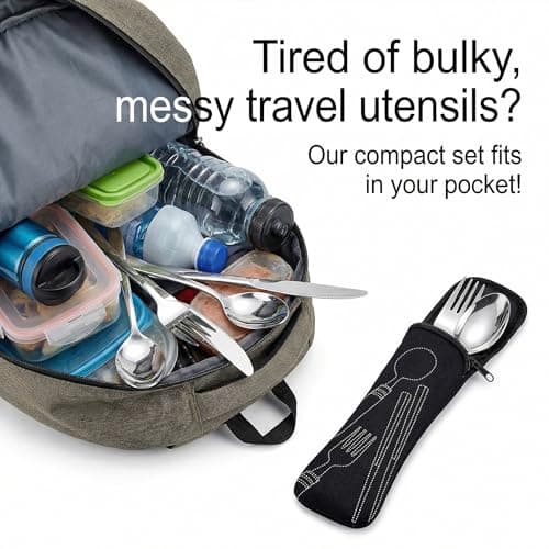 4pcs Portable Stainless Steel Cutlery Set, Reusable Flatware Utensils with Pouch for Camping Travel Picnic Office School Lunch Box — view 5