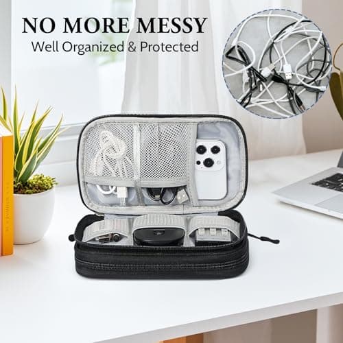 Yilnlg Cable Organiser Bag, Double Layer Electronics Accessories Organiser Bag, Travel Accessories Bag Organiser for Cables for Charging Cable Flash Drive SD Card Power Bank USB Black — view 4
