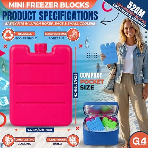 G4GADGET Freezer Blocks 8 Pack (8cm) | Reusable Ice Packs for Cool Bags, Lunch Boxes & Cool Boxes | Long Lasting Cooler Blocks for Travel, Picnic, Camping Accessories | Leakproof & Durable — view 3