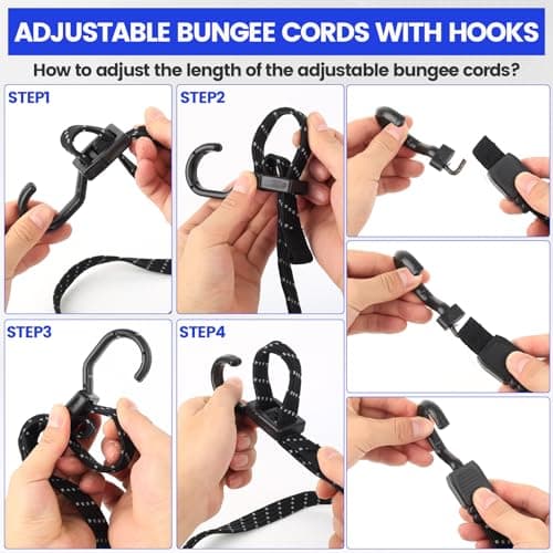 4 Pcs Bike Luggage Straps with Hooks, Elastic Bike Bungee Straps, 39.37 InchBungee Cords with Hooks, Reflective Bungee Cords and FixingsBungee Rope for Caravan Trucks RVs Roof Rack Strapss — view 6