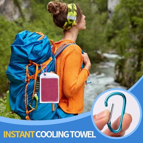 5 Packs Cooling Towels for Neck & Face (40"x12"), Quick-Cooling Microfiber with Waterproof Bag & Carabiner, Reusable Breathable Gym for Running, Yoga, Camping, Workout — view 6