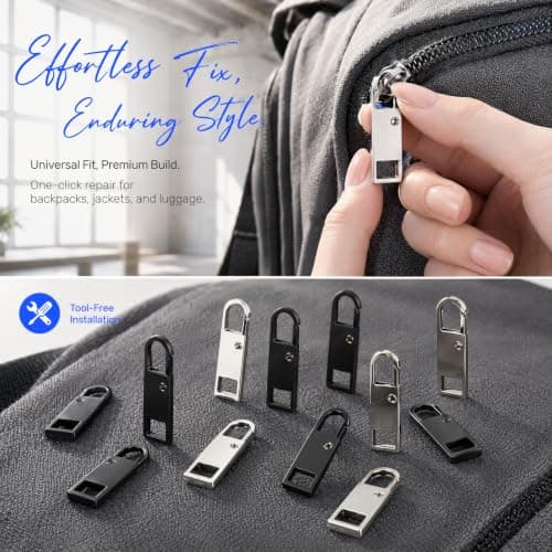 Solvio 12PCS Premium Zipper Pulls Replacement, Metal Zip Puller Repair Kit for Luggage, Backpacks, Jackets, Suitcases and Purses - Detachable Zipper Slider Fixer — view 4