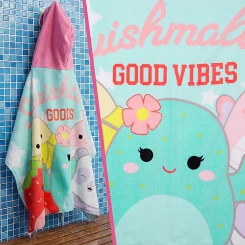 Squishmallows Hooded Towels for Girls, 100% Cotton Bath & Beach Towel Ponchos, Soft & Absorbent Kids Shower Swimming Wrap & Changing Robe, Pool, Travel & Holiday Essentials (Multi Squishmallows) — view 4