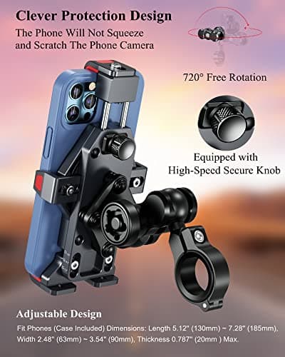 BRCOVAN Aluminum Alloy Motorcycle Phone Mount with Vibration Dampener & High-Speed Secure Lock, Anti-Theft Handlebar Smartphone Holder for Bike, Scooter, ATV, 4.7-7.2'' — view 5