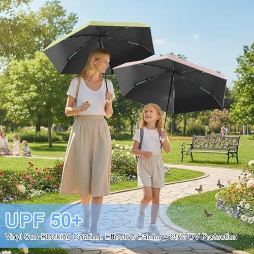HCQC Mini Sun Umbrella with Ring Handle – UPF 50+ UV Protection 99.9%, Compact Travel Umbrella for Purse & Backpack, Lightweight Small Portable, Rain & Sun for Women Men Kids (Beige) — view 5