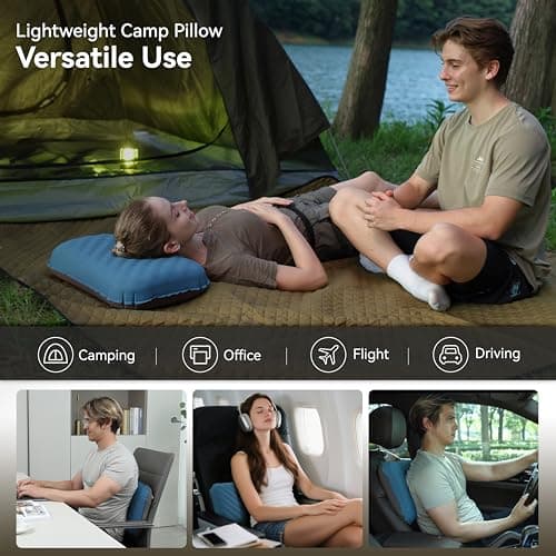 MARCHWAY Inflatable Camping Pillow with Soft Foam Top & TPU Air Bladder, Dual-Sided Support for All-Season, Lightweight Compact Travel Pillow for Hiking, Backpacking, Airplane, Car (Blue) — view 6