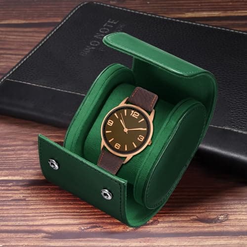 sourcing map Leather Watch Travel Case Single Watch Roll Storage Box Organizer for Men Women Holding Storaging Displaying, 1 Slot, Green — view 4