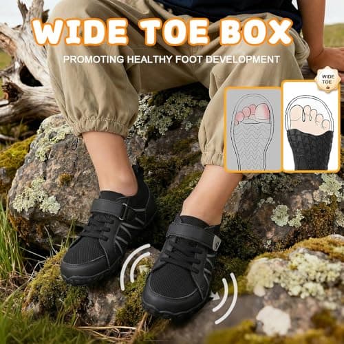 JOINFREE Kids School Shoes Wide Toe Box Barefoot Shoes Black — view 2