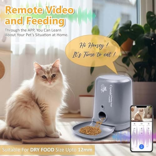Crystals Automatic Cat & Dog Feeder with Camera – Grey, 4L Auto Cat Feeder, 1080P HD Pet Camera, Night Vision, App Control, 2-Way Audio, Motion Detection, Electric Feeder with Battery Backup — view 2