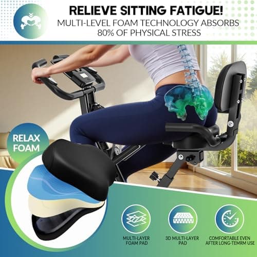 Exercise Bike, 5-in-1 Quiet Folding Exercise Bikes for Home Use, 16 Level Adjustable Magnetic Resistance Foldable Stationary Exercise Bike, LCD Display with Heart Rate, 350LBS Capacity Comfort Seat — view 5