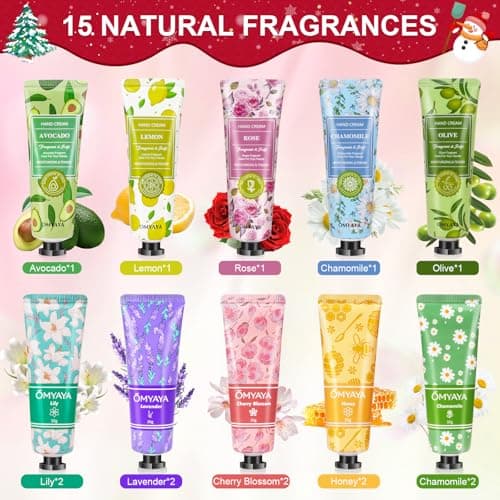 Mini Hand Cream Set, 15 Pieces Christmas Gifts, Hand Care for Very Dry Cracked Hands Travel Size Moisturizer Small Care Cream Gift Set for Women Men Christmas Birthday — view 2