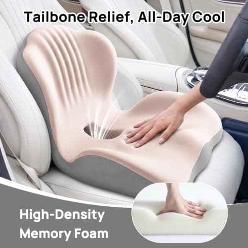 AHSBND Seat Cushion Memory Foam: Back Support Office Chair Sciatica Lumbar Support Pillow Coccyx Cushion for Tailbone Pain Gaming Car Dining (Beige) — view 3