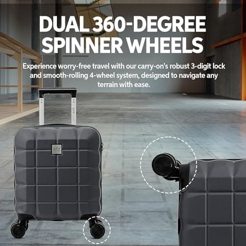 ATX Luggage EasyJet 45x36x20 Approved Underseat Cabin Suitcase Super Lightweight Durable ABS Carry-ons with 4 Dual Spinner Wheels and Built-in 3 Digit Combination Lock (Black, 17.5 Inches, 30 Liter) — view 5