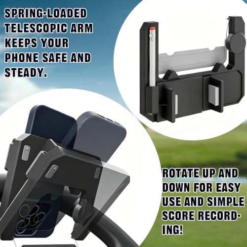 K-Gor Golf Cart Steering Wheel Phone Holder,Flip Up Cart Phone Mount with Scorecard Slot, 360° Adjustable Phone Holder for iPhone Android,Compatible with Club Car/Ezgo/Yamaha Models — view 4