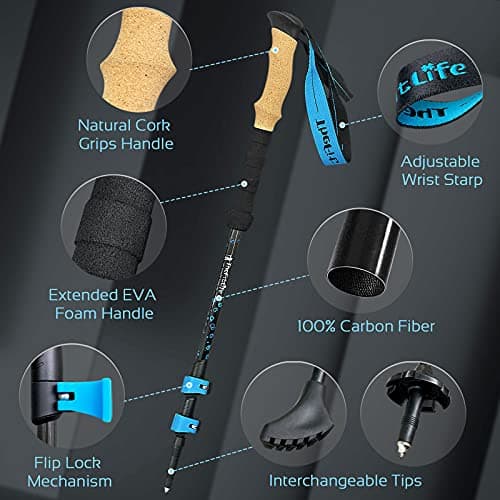 TheFitLife Carbon Fibre Trekking Poles Ultralight Walking Sticks for Hiking — view 3