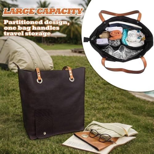 Eidoct Wine Handbag with a Water Dispenser, a Canvas Wine Bag with Hidden Insulated compartments, a Portable Beach Wine Bag for picnics, Camping, and Travel, and a Gift for Wine Enthusiasts(Black) — view 6
