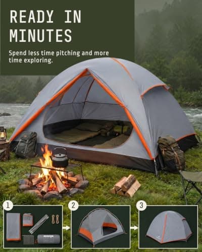 Voyager 3 Man Tent - Waterproof, Windproof, Quick Setup, Spacious 3-Person Camping Tent, Durable, Lightweight Outdoor Shelter, Ideal for Hiking, Backpacking, Camping- 225x185x120cm — view 5