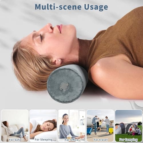 ONTYZZ Neck Roll Pillow Inflatable Neck Support Cushion Grey Sleeping Round Bolster Pad for Travel Car Plane Sofa Home Office Decor Cushion 12.5 * 30CM — view 6