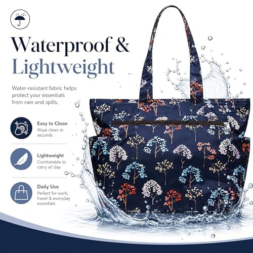 Floral Tote Water-resistant Large Shoulder Bag for Shopping School Work College Yoga Travel Beach Daily Use with Multi Pockets — view 4