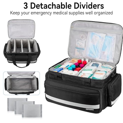 Large Medical Bag for Nurses & Doctors – Empty First Aid Bag with Removable Dividers, Waterproof Medical Supplies Organizer with Shoulder Strap for Home Health Care, Travel & Emergency, Black — view 2