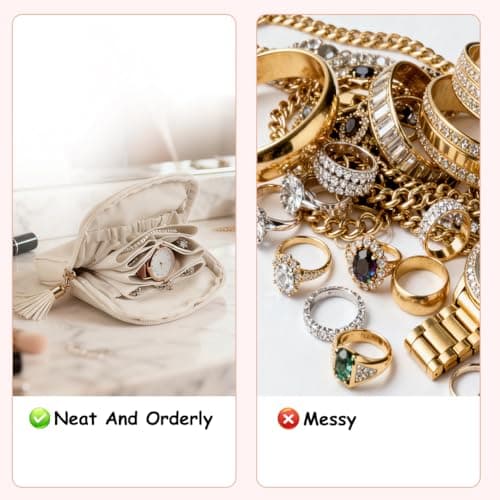 Adiwo Women Jewelry Storage Bag, 6 Layer Jewellery Accessories Pouches, Travel Jewellery Organiser with Zipper, PU Leather, Mini Portable Jewelry Pouch for Trip, for Rings Necklaces Earrings, Beige — view 5