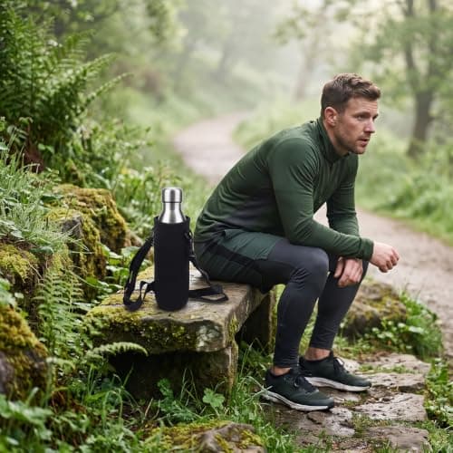 REBECASKYENS 750ml Water Bottle Pouch, Adjustable Shoulder Hand Strap,Neoprene Water Bottle Carrier Cover Bag with Holder for Daily Walking Hiking and Other Outdoor Activities(Black 8cm 19cm) — view 6