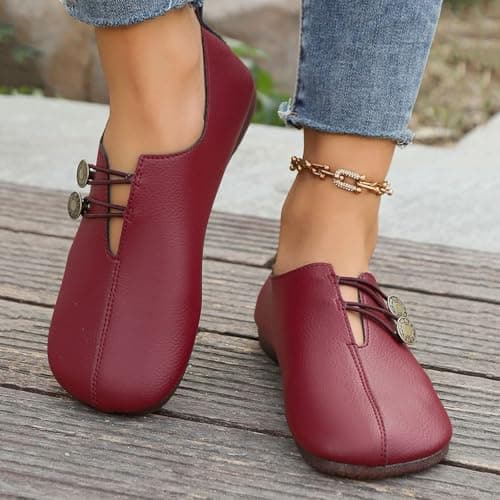 Womens Soft Leather Flats Shoes Casual and Flexible Orthopedic Slip-On Lightweight Trainers Breathable Wide Fit Sneakers Round Toe Moccasins Summer Walking Outdoor Shoe — view 3