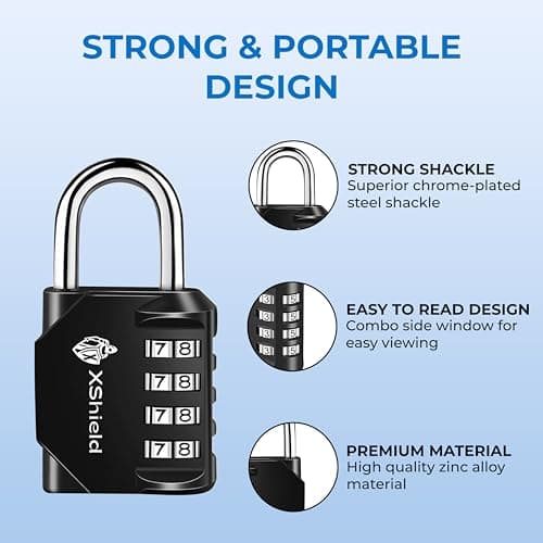 XShield 4-Digit Combination Padlock | Heavy-Duty Keyless Lock with 10,000 Code Options | Weather Resistant Alloy Body | Ideal for Lockers, Gates, Gym, Outdoor & Travel – Black (Pack of 2) — view 3