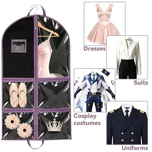 3 Pack Dance Costume Bags, 40 inch Garment Bags with 4 Clear Zipper Pockets — view 6