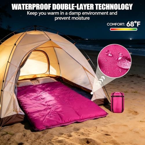 Sleeping Bag, Double Sleeping Bag with 2 Pillows Extra Large 3-4 Season Lightweight, Waterproof Indoor & Outdoor Use for Adults for Hiking, Backpacking and Camping Travel (Rose red Double) — view 6