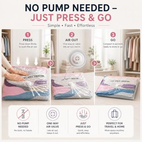 MARKIVO No-Pump Vacuum Storage Bags, Medium 2 Pack, Heavy Duty 7-Strand Nylon Space Saver Bags, Press & No Pump Needed Space Saver Bags for Duvets, Thickened PA+PE Reusable Vacuum — view 5