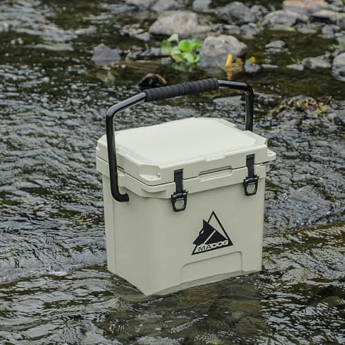 MADOG 14 Quart Small Portable Cooler, Leakproof LLDPE Beach Cooler Keeps 7 Days Ice Retention, for Fishing, Camping, Boating and Travel, Khaki — view 4
