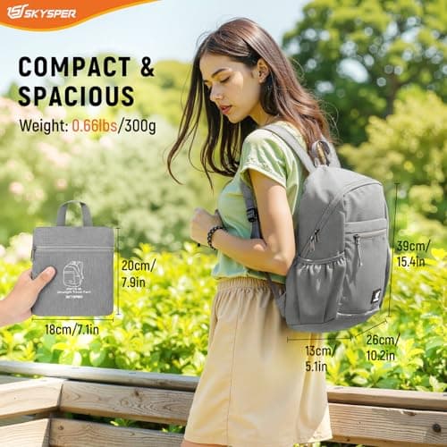 SKYSPER Small Anti Theft Hiking Backpack, 18L RFID Packable Travel Daypack Lightweight Foldable Rucksack for Walking Daytrip — view 6