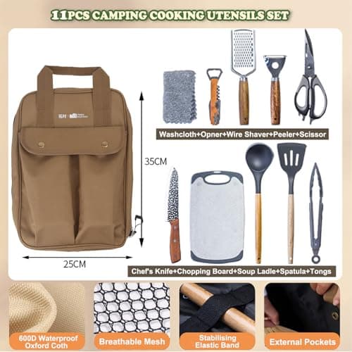 Sadodo 11 PCS Camping Utensils Set — Wood Handle Cookware with Storage Bag — view 5