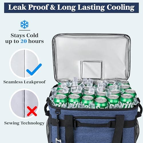 OPUX Soft Cooler Bag, Insulated Collapsible Soft Sided Portable Cooler, 48 Cans Beach Camping Leakproof Cooler with Shoulder Strap, Ice Chest for Travel Road Trip Picnic, Navy Blue — view 6